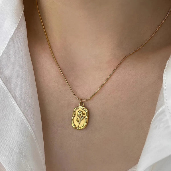 Gold Plated White Anti Tarnish and Water proof Rose Themed Pendant