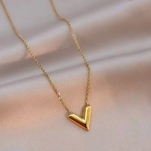 Gold Plated Stainless Steel Anti Tarnish V-Shaped Pendant For Women