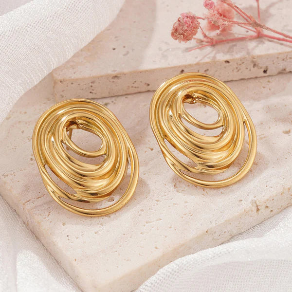 Gold Plated Anti Tarnish Stainless Steel Spiral Stud Earrings