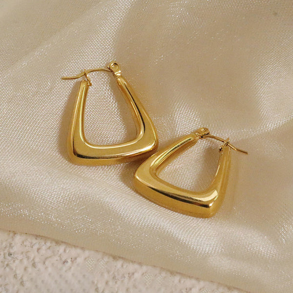 Gold Plated Anti Tarnish Chunky Geometric Statement Hoop Earrings