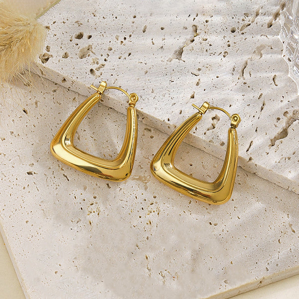 Gold Plated Anti Tarnish Chunky Geometric Statement Hoop Earrings