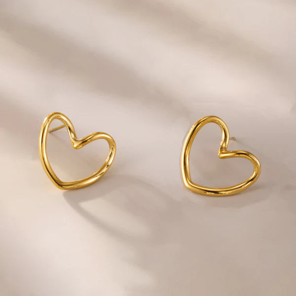 Gold Plated Anti Tarnish Stainless Steel Heart Themed Stud Earrings
