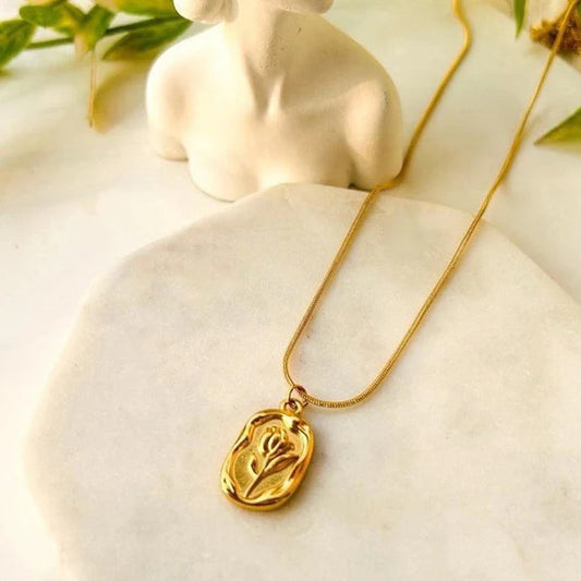 Gold Plated White Anti Tarnish and Water proof Rose Themed Pendant