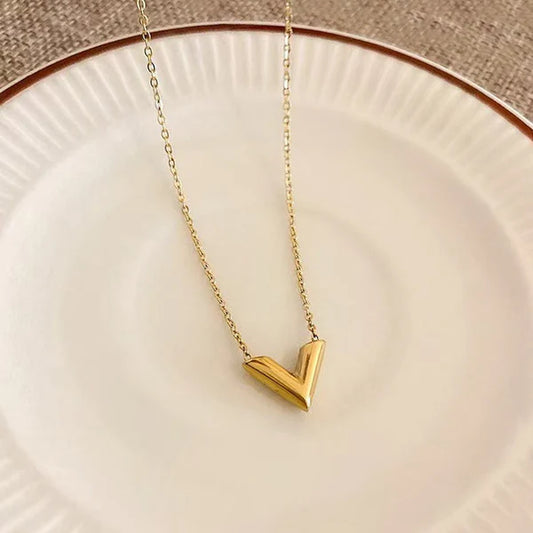 Gold Plated Stainless Steel Anti Tarnish V-Shaped Pendant For Women