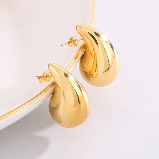 Gold Plated Glossy Chunky Dome Drop Earrings